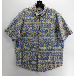 VINTAGE Back East Shirt Medium Yellow Hawaiian Hieroglyphics Tribal 90s